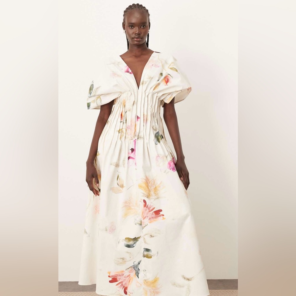 ASOS ARRANGE Cinched Waist Pleat Detail Maxi Dress in Floral Print✨